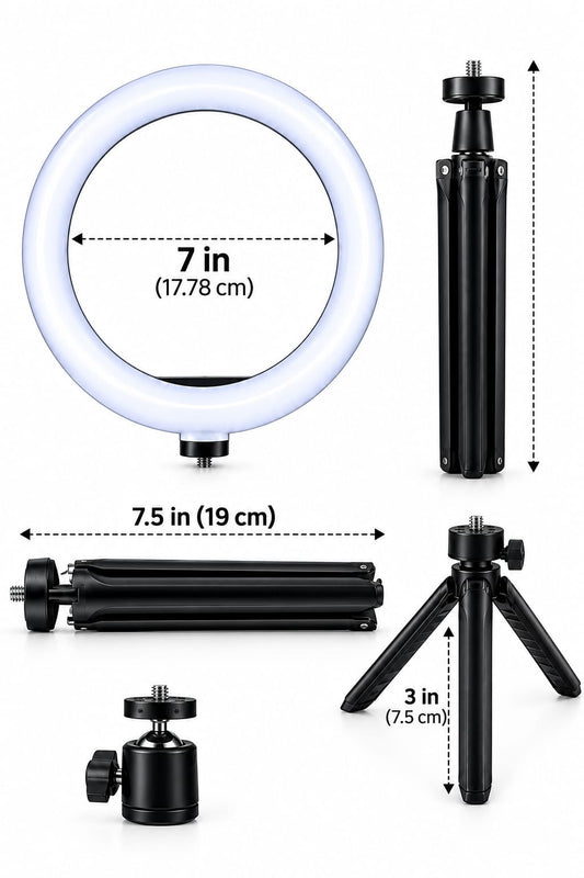 Single Ring Light With Tripod Stand Holder | 3 Modes + Brightness Levels