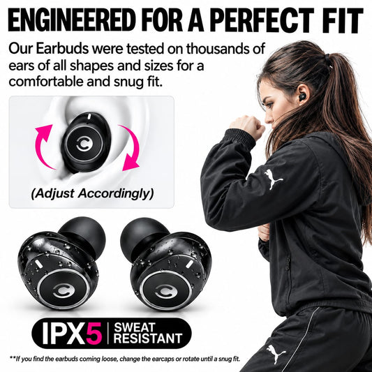 Clarium True Wireless Earbuds Black Music Calls Sport With Case