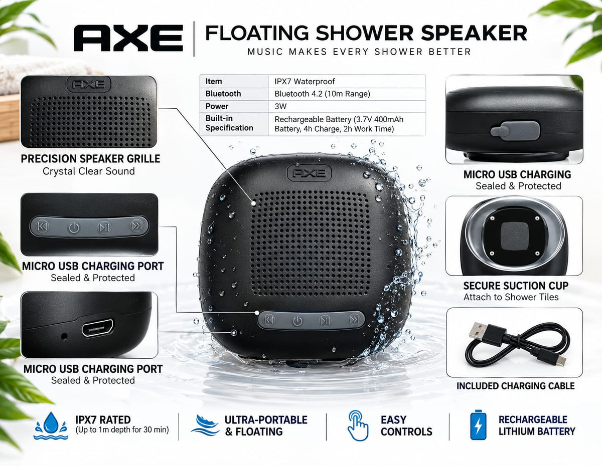 AXE Floating Shower Speaker Waterproof Bluetooth Speaker